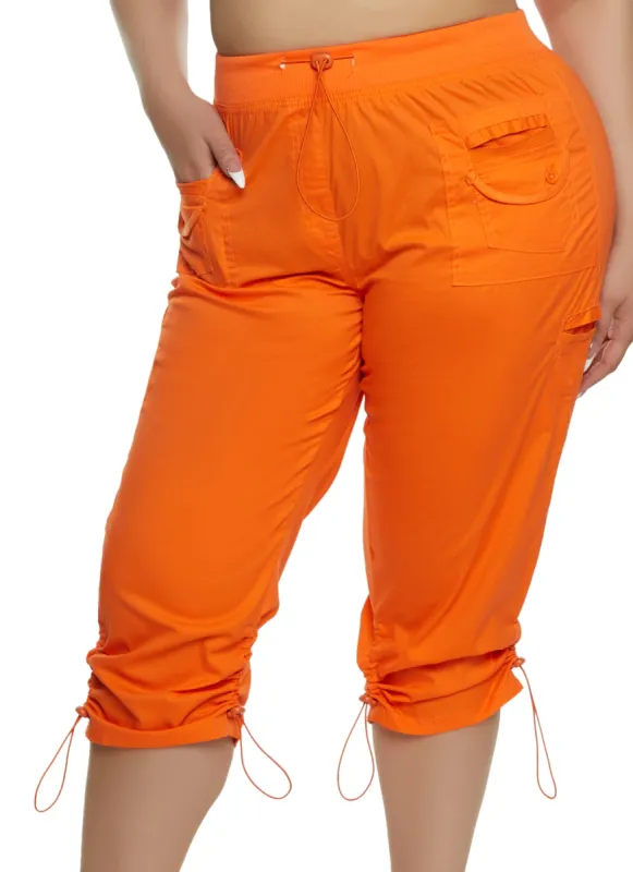 Plus Size Poplin Toggle Drawstring Hem Capris sold by Rainbow