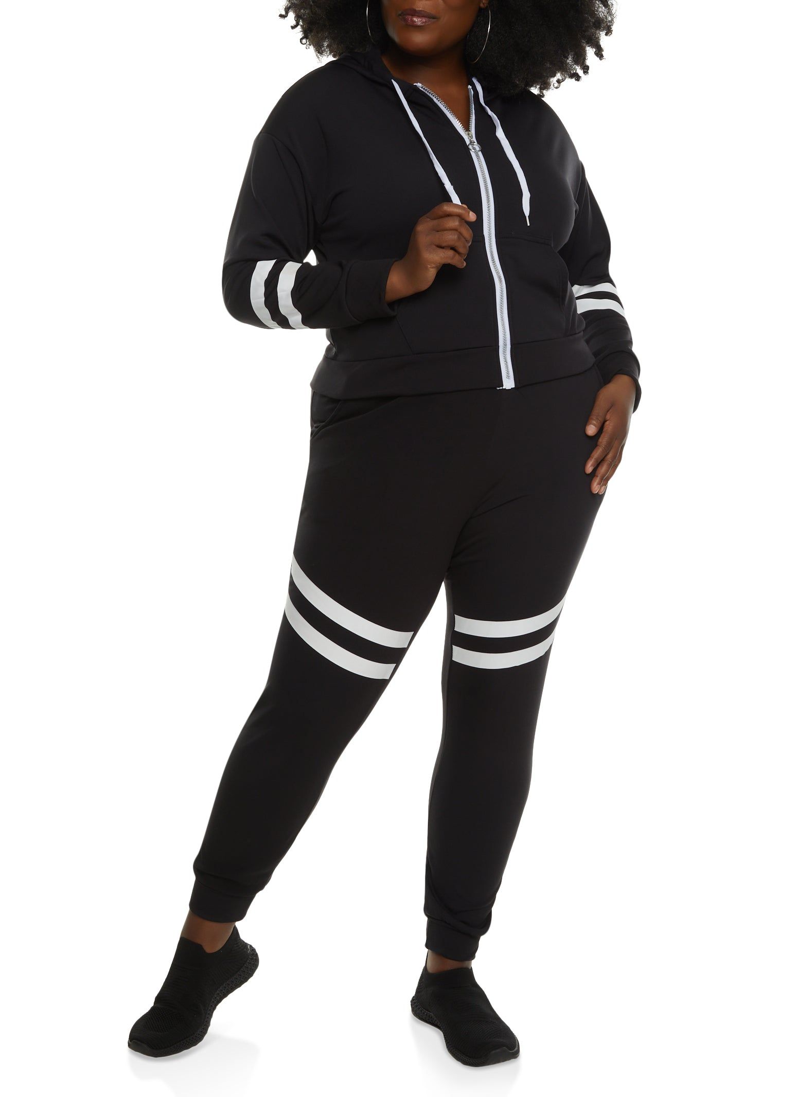 Plus Size Zip Front Varsity Stripe Detail Hoodie sold by Rainbow product image thumbnail 2