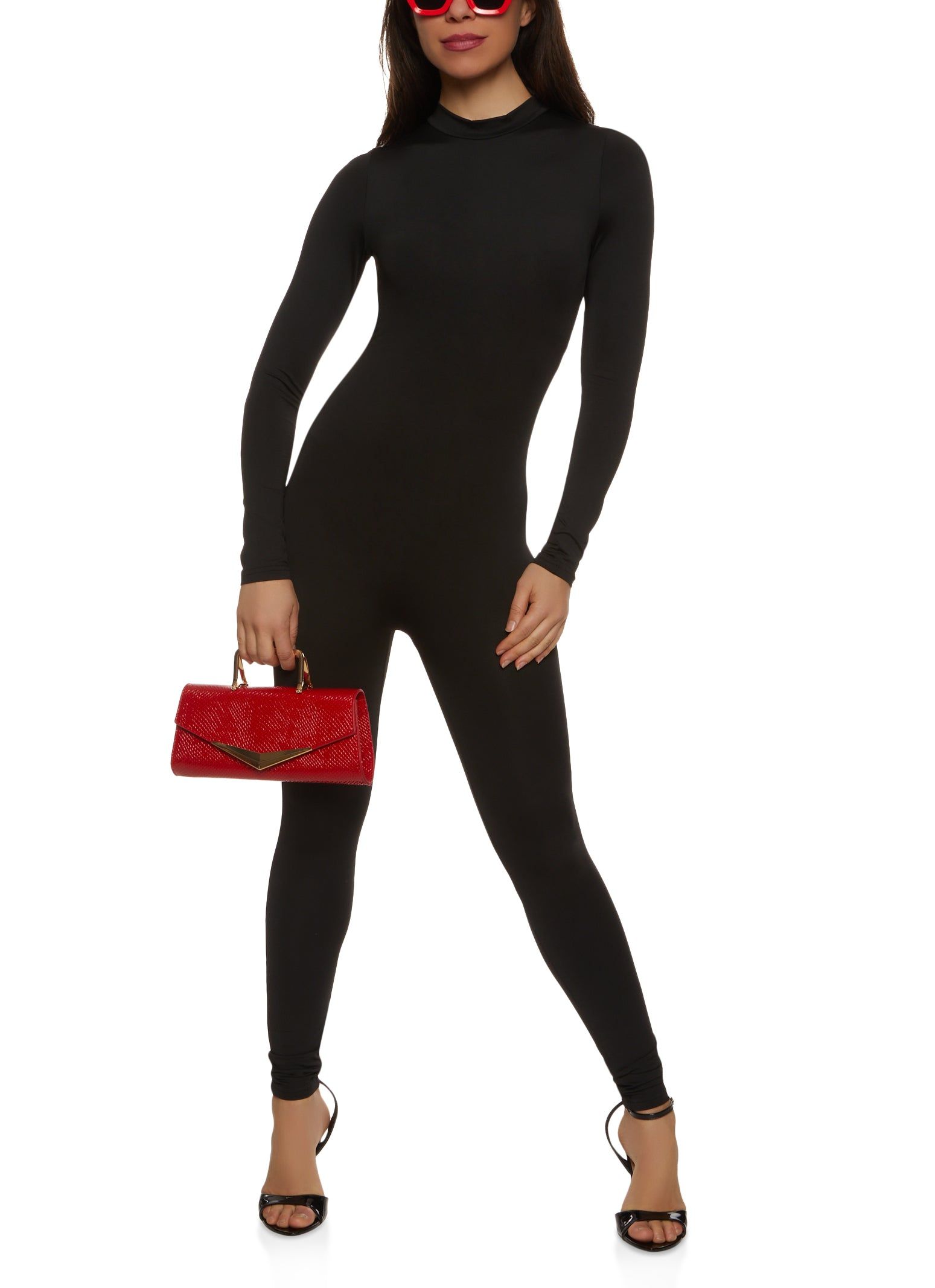 Mock Neck Zip Back Long Sleeve Catsuit sold by Rainbow