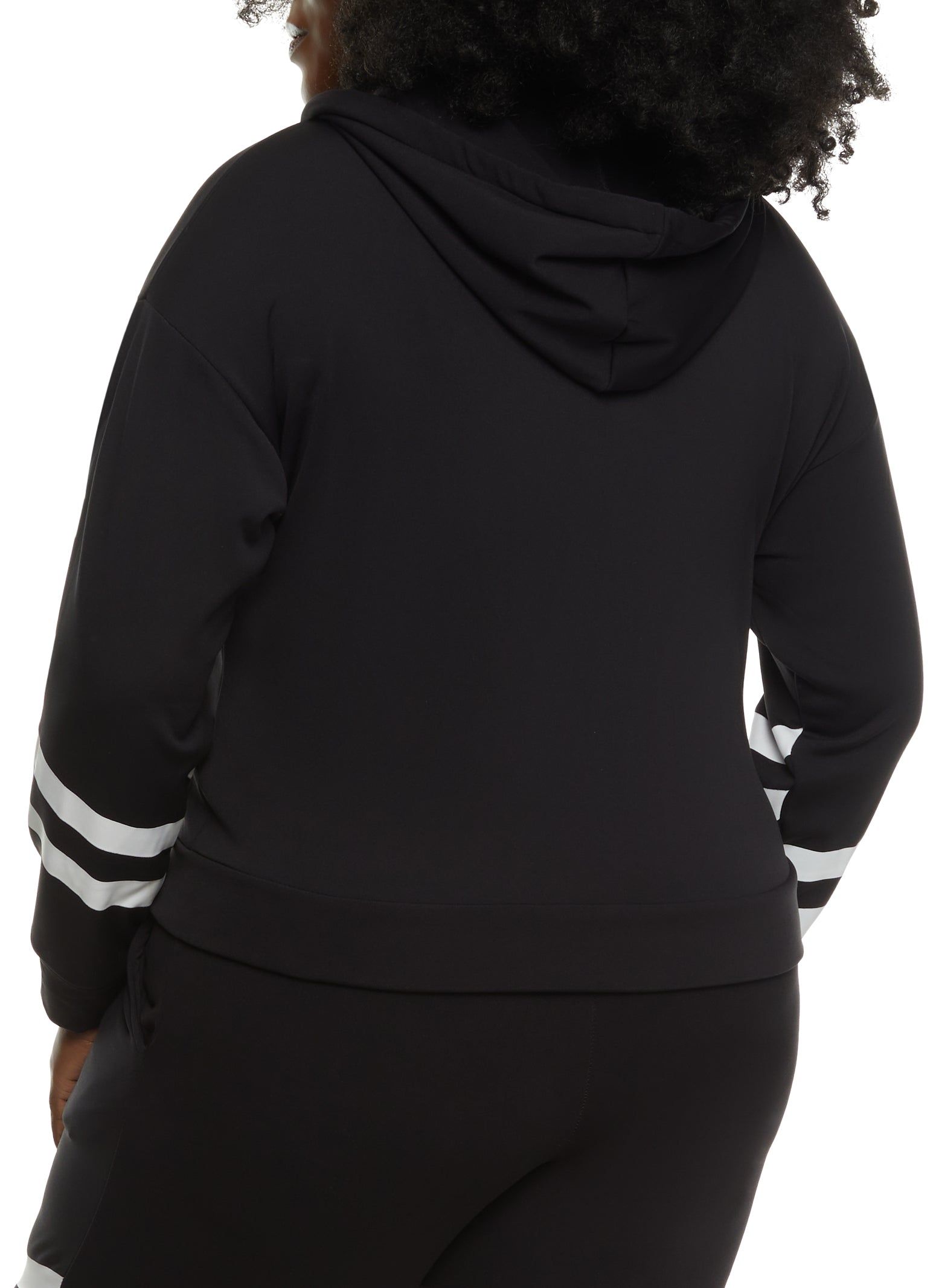 Plus Size Zip Front Varsity Stripe Detail Hoodie sold by Rainbow product image thumbnail 3