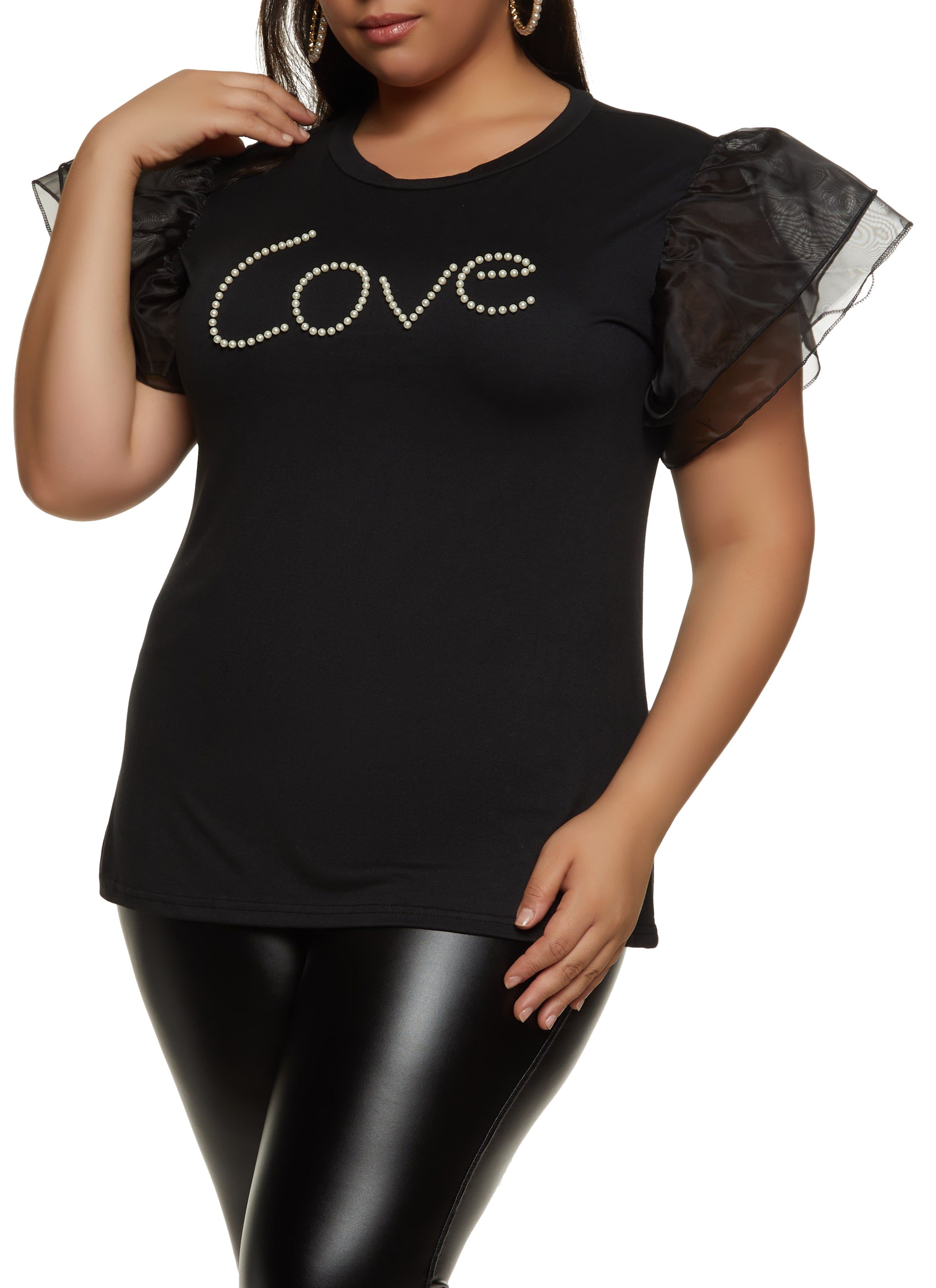 Plus Size Love Faux Pearl Graphic Top sold by Rainbow