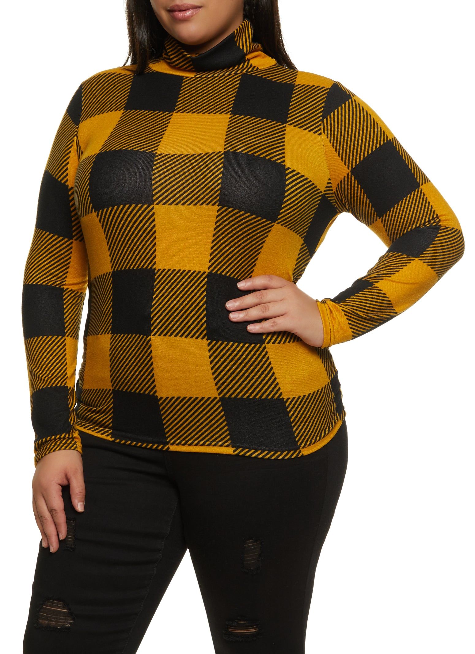 Plus Size Buffalo Plaid Turtleneck Top sold by Rainbow