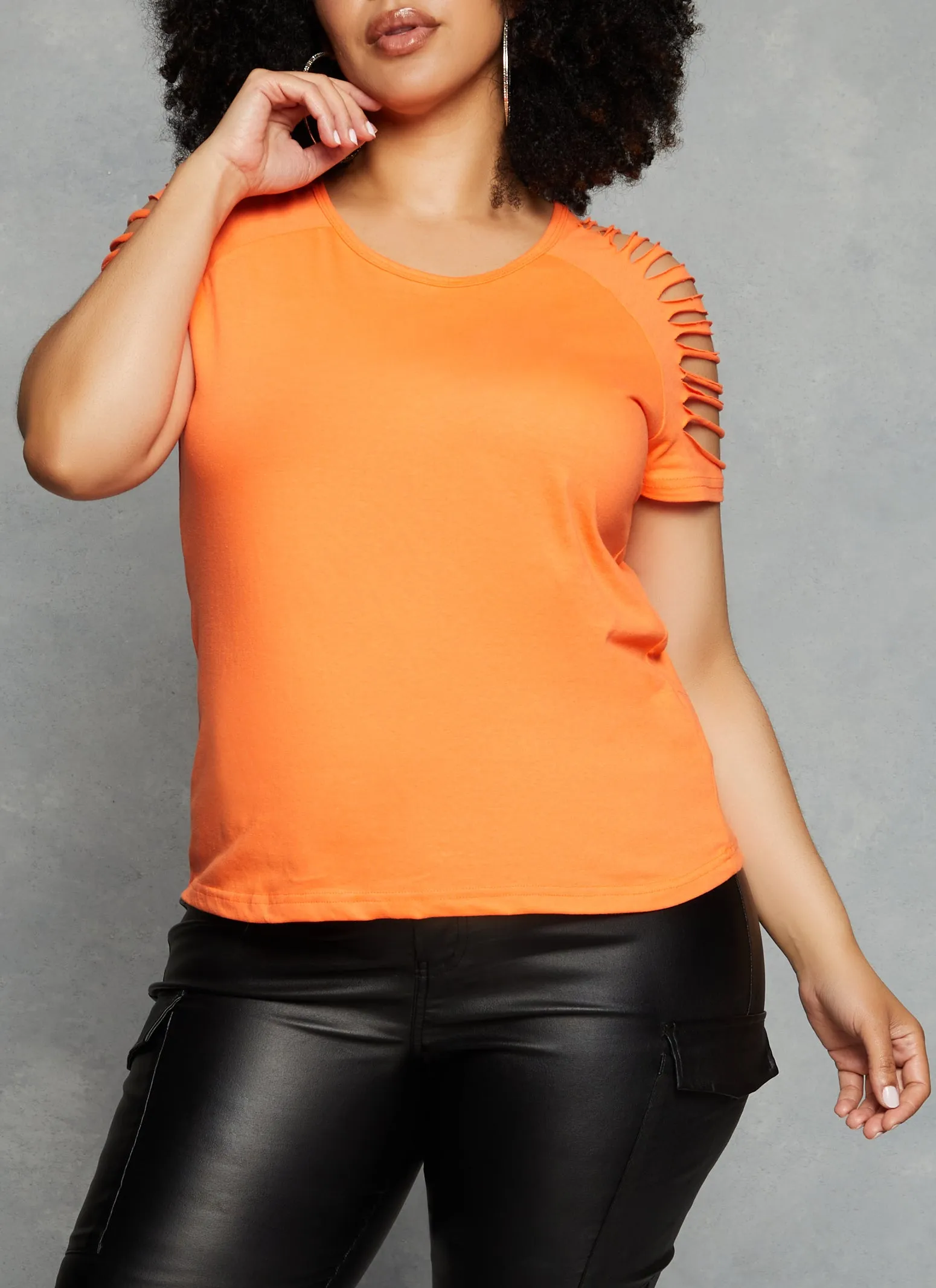 Plus Size Slashed Short Sleeve Tee sold by Rainbow