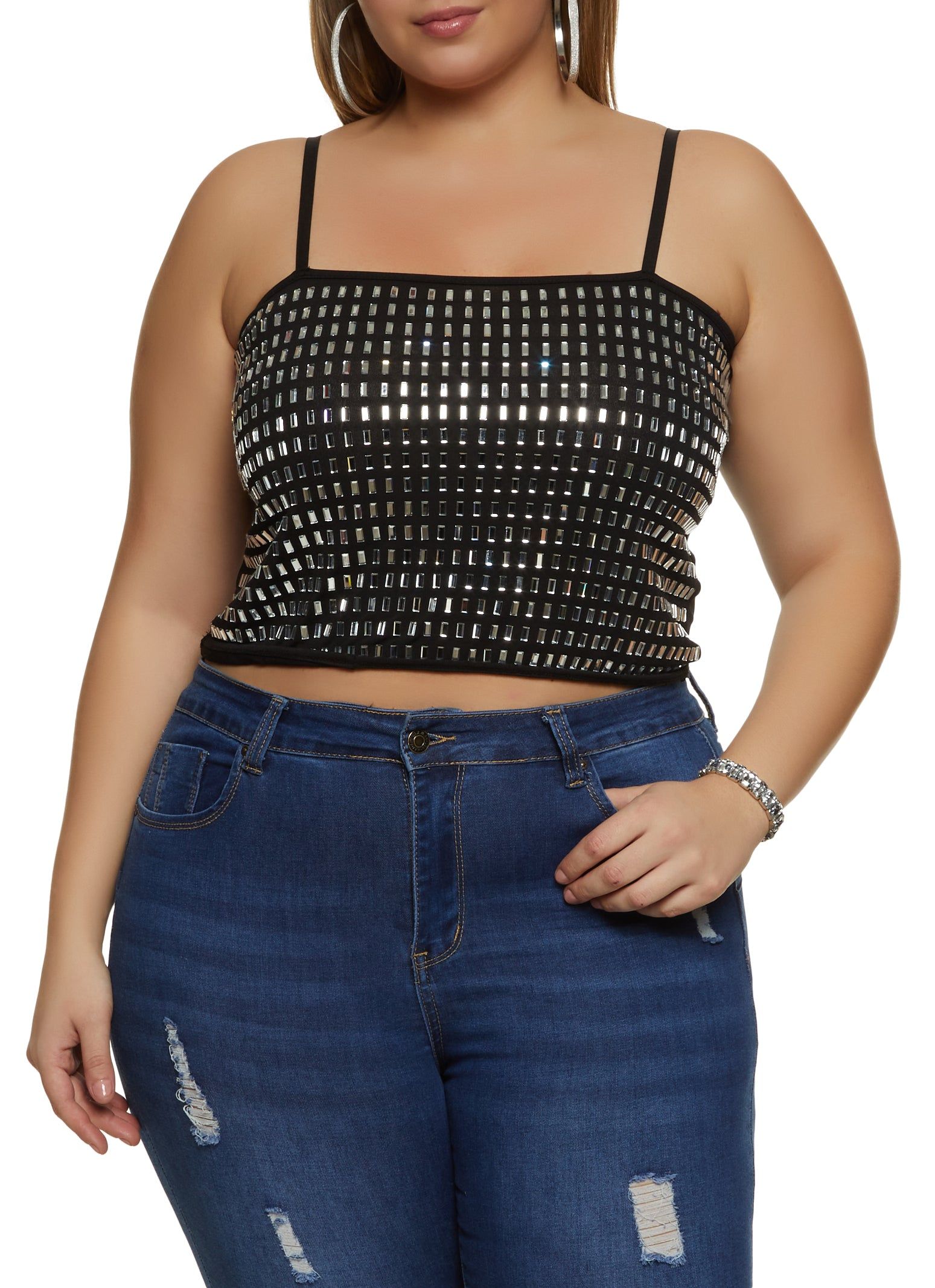 Plus Size Rhinestone Studded Cami Top sold by Rainbow