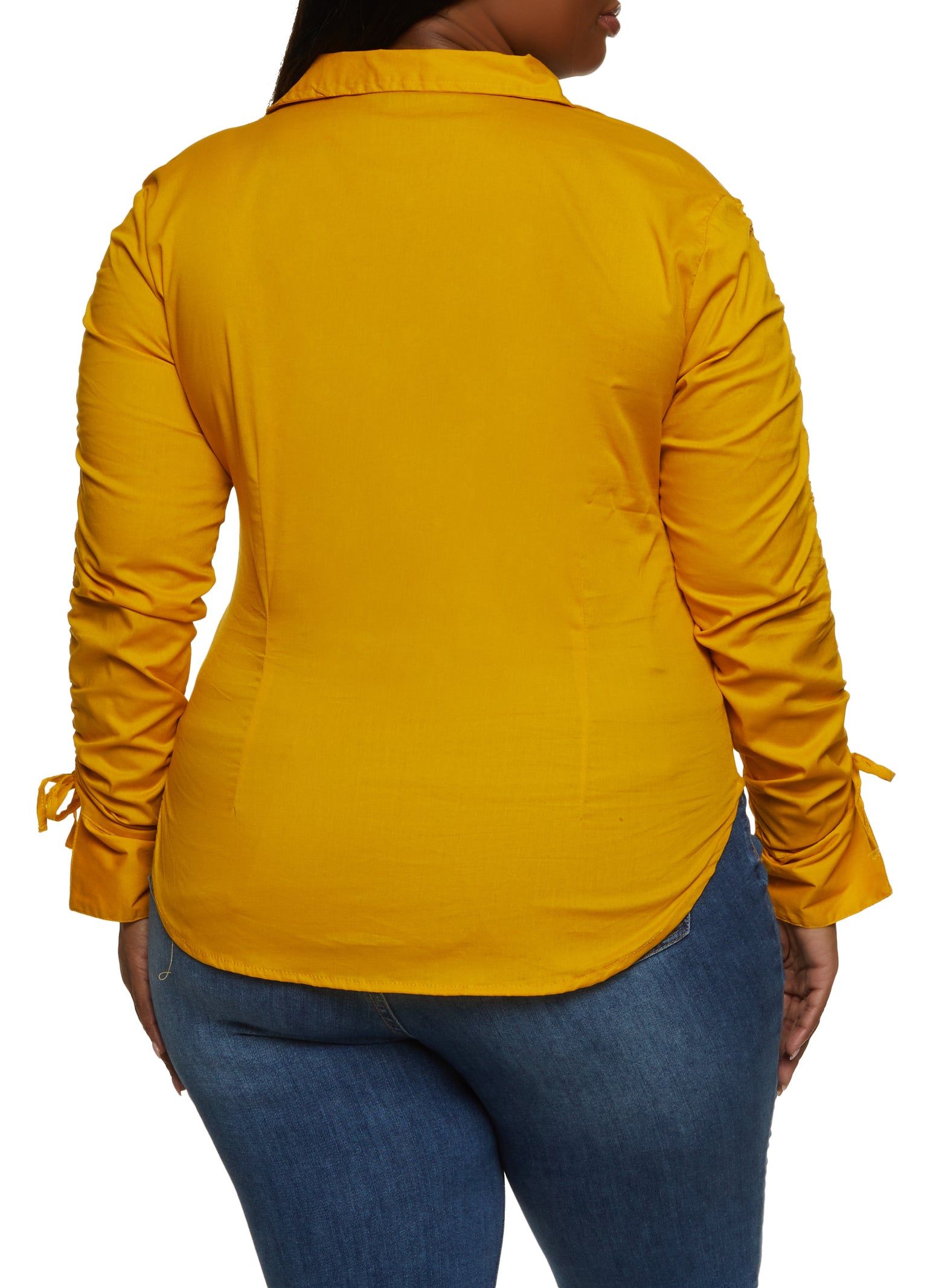Plus Size Ruched Sleeve Button Front Shirt sold by Rainbow product image thumbnail 2
