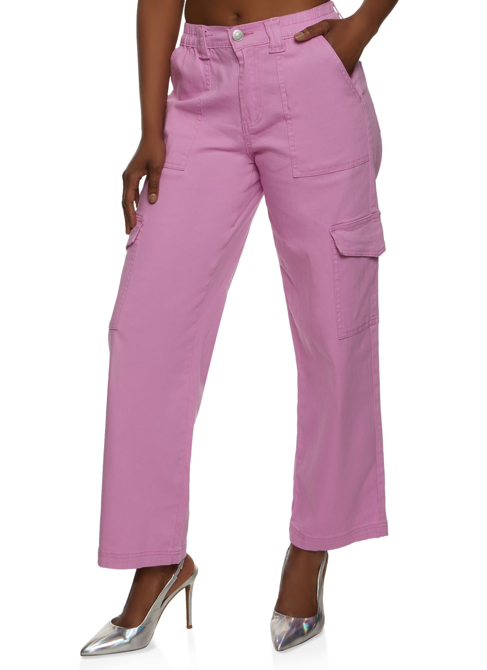 Twill High Waist Wide Leg Cargo Pants sold by Rainbow