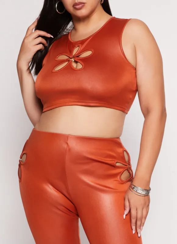 Plus Size O Ring Flower Cut Out Crop Top sold by Rainbow