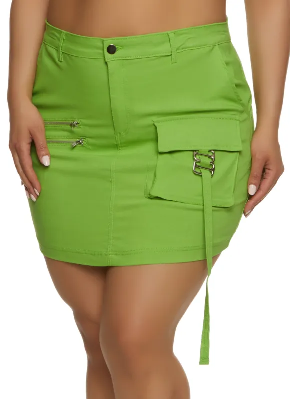 Plus Size Cargo Pocket Zipper Detail Mini Skirt sold by Rainbow