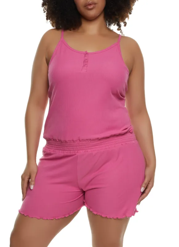 Plus Size Ribbed Cami Pajama Romper sold by Rainbow