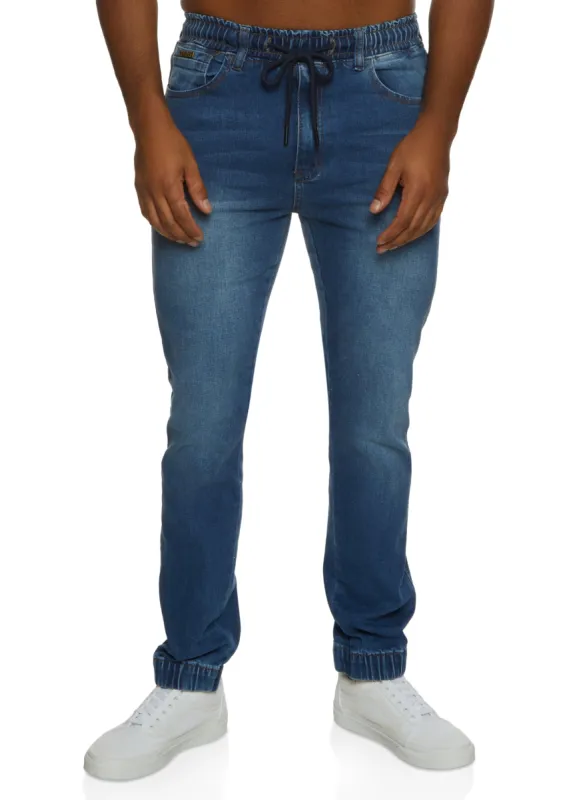 Mens Drawstring Whiskered Denim Joggers made by Rainbow