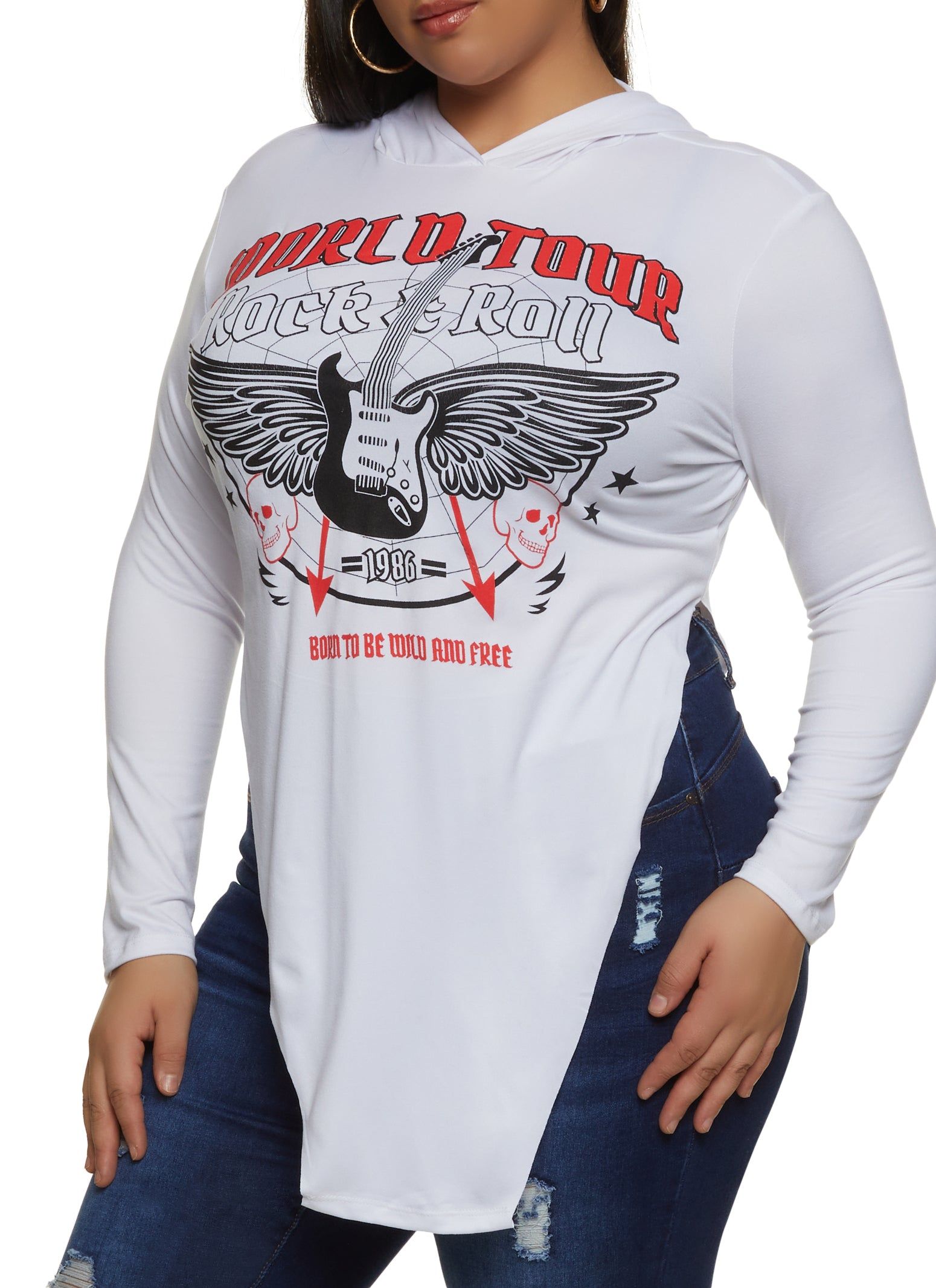 Plus Size World Tour Rock And Roll Hooded Top sold by Rainbow