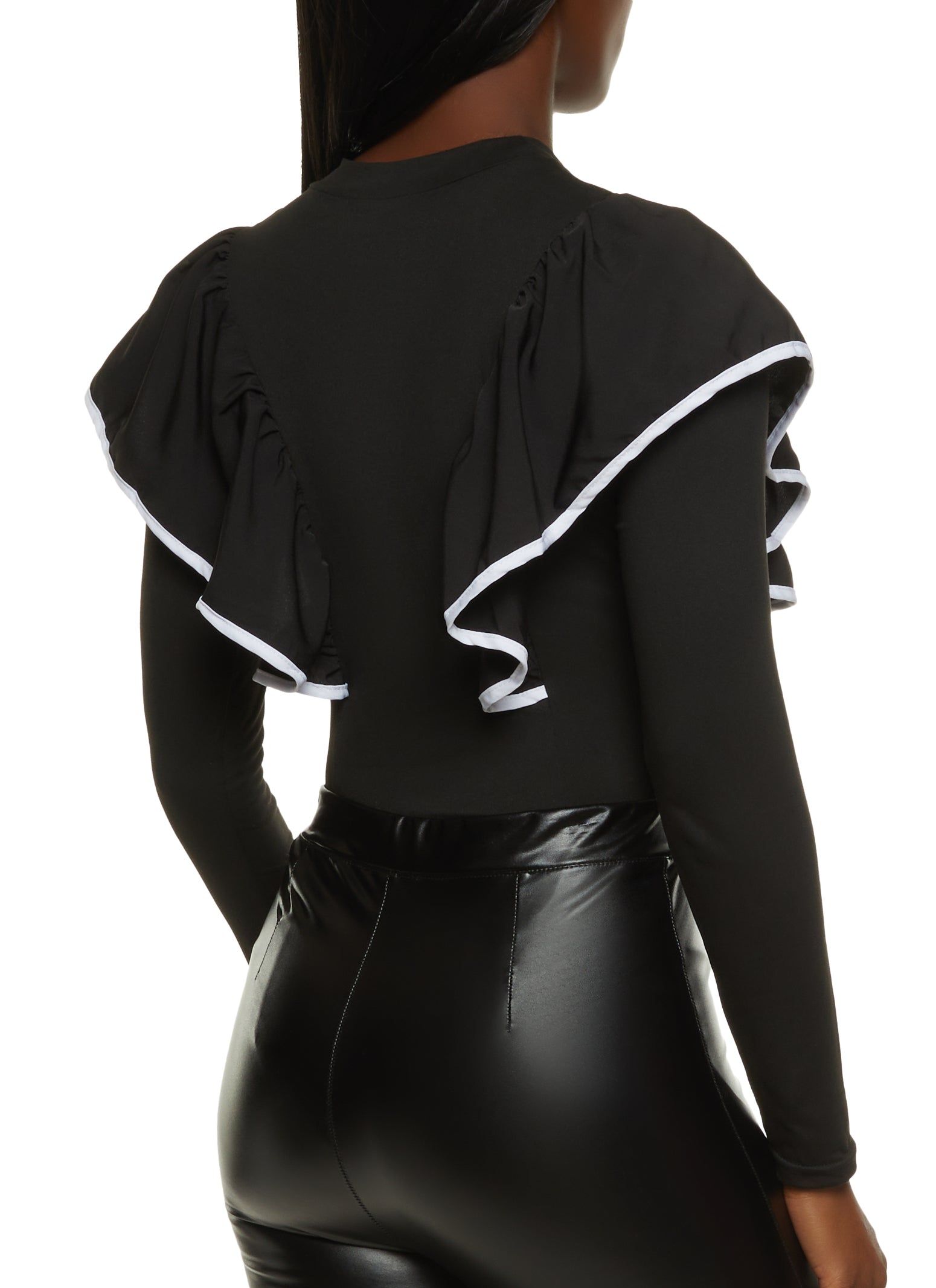 Contrast Trim Ruffle Shoulder Bodysuit sold by Rainbow product image thumbnail 3