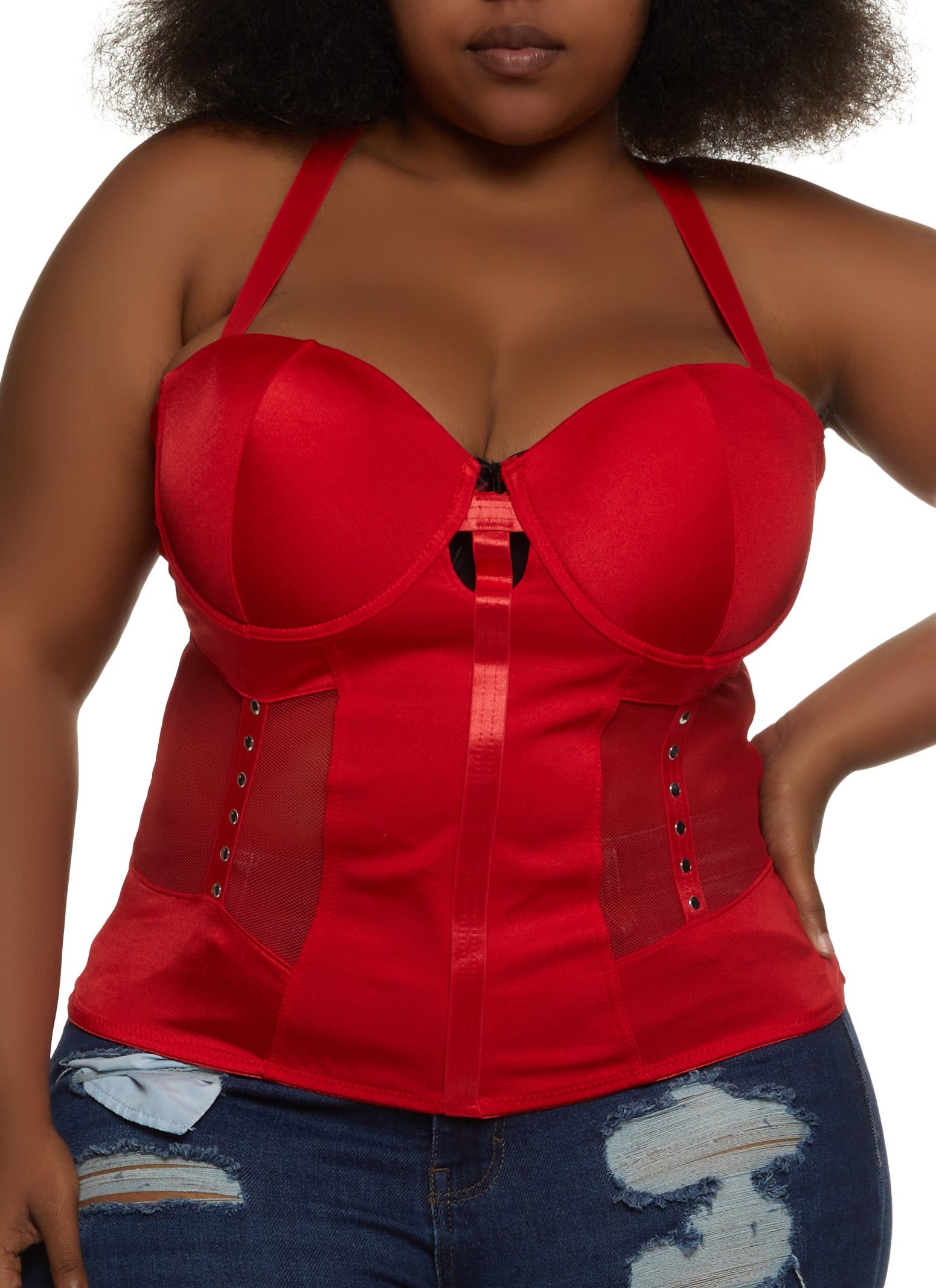 Plus Size Mesh Detail Studded Bustier Top sold by Rainbow
