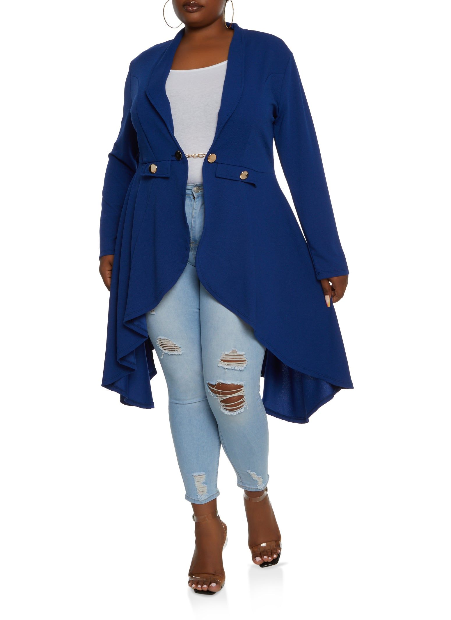Plus Size Chain Button High Low Blazer sold by Rainbow