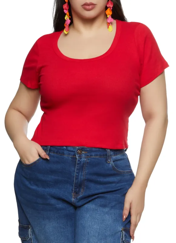Plus Size Ribbed Knit Basic Scoop Neck Top sold by Rainbow