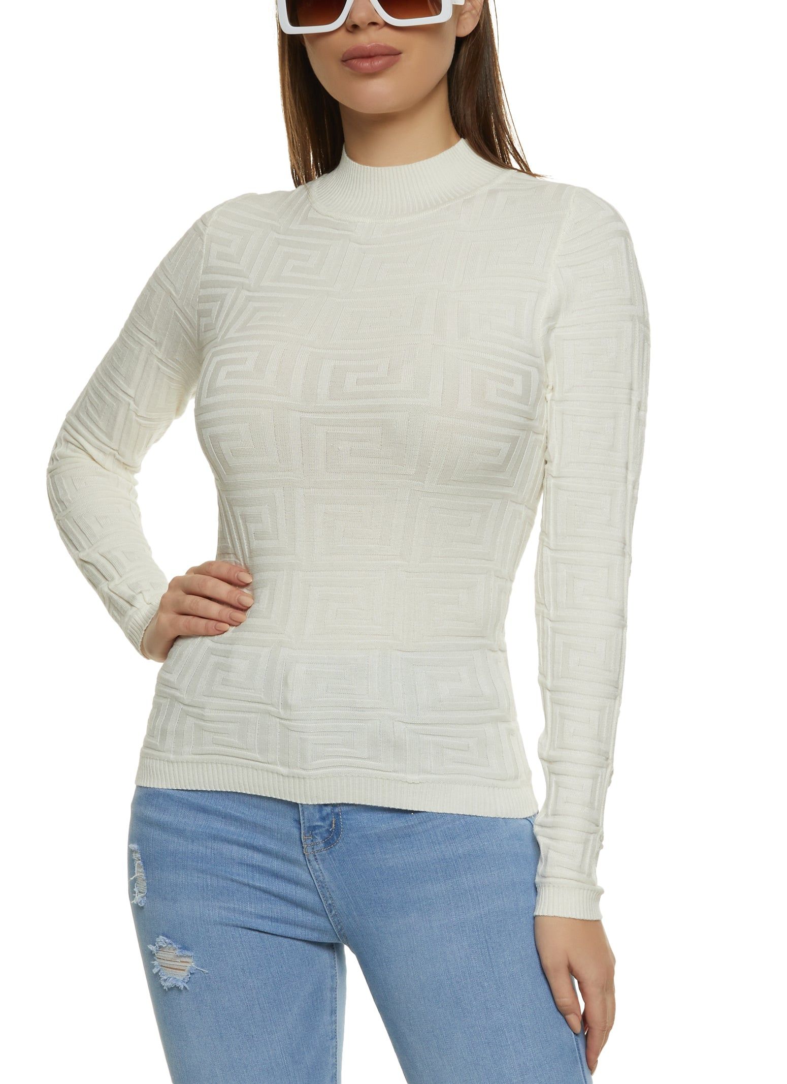Geo Knit Mock Neck Sweater sold by Rainbow