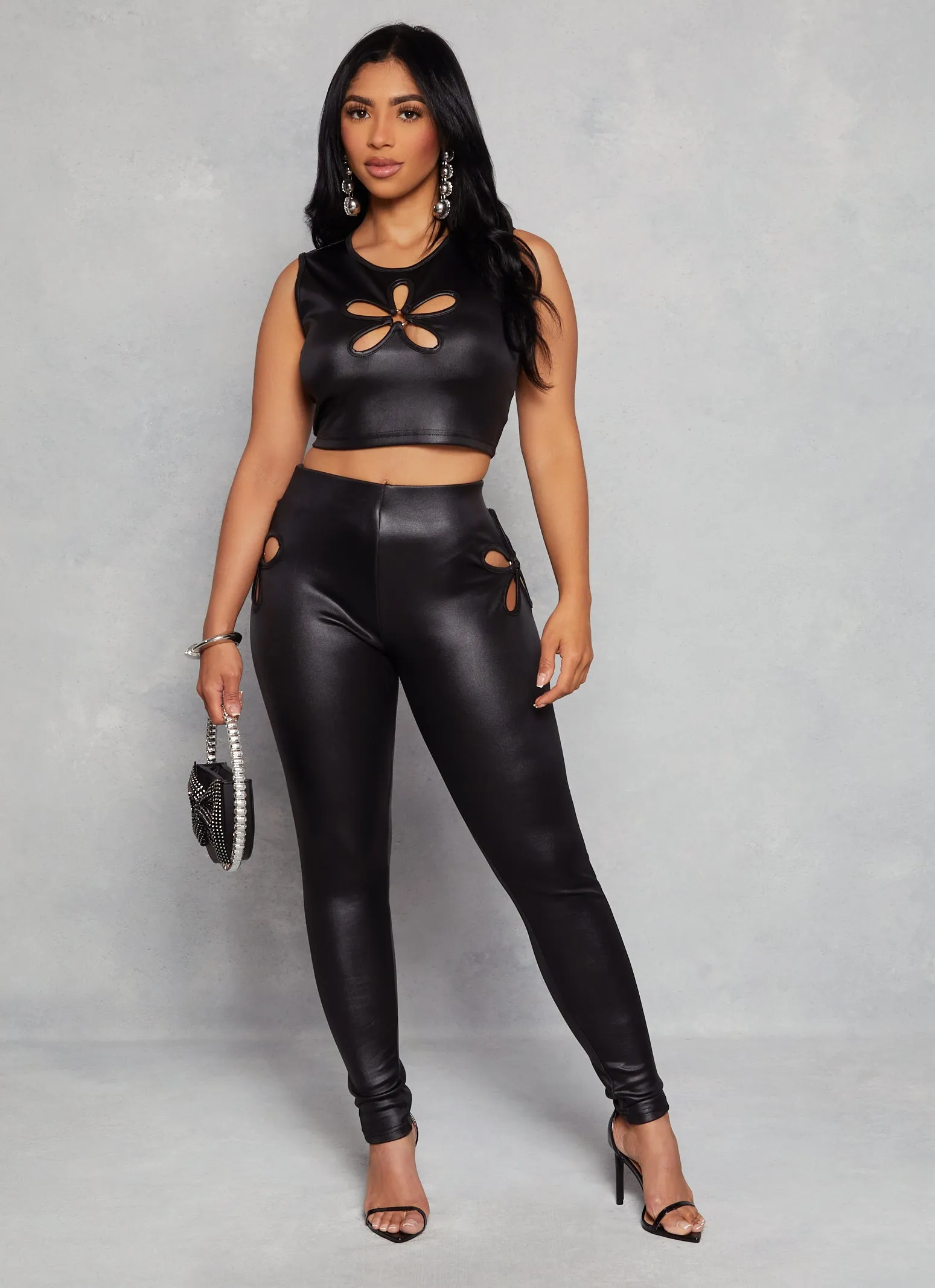 Leather Look Flower Keyhole Crop Top sold by Rainbow product image thumbnail 2