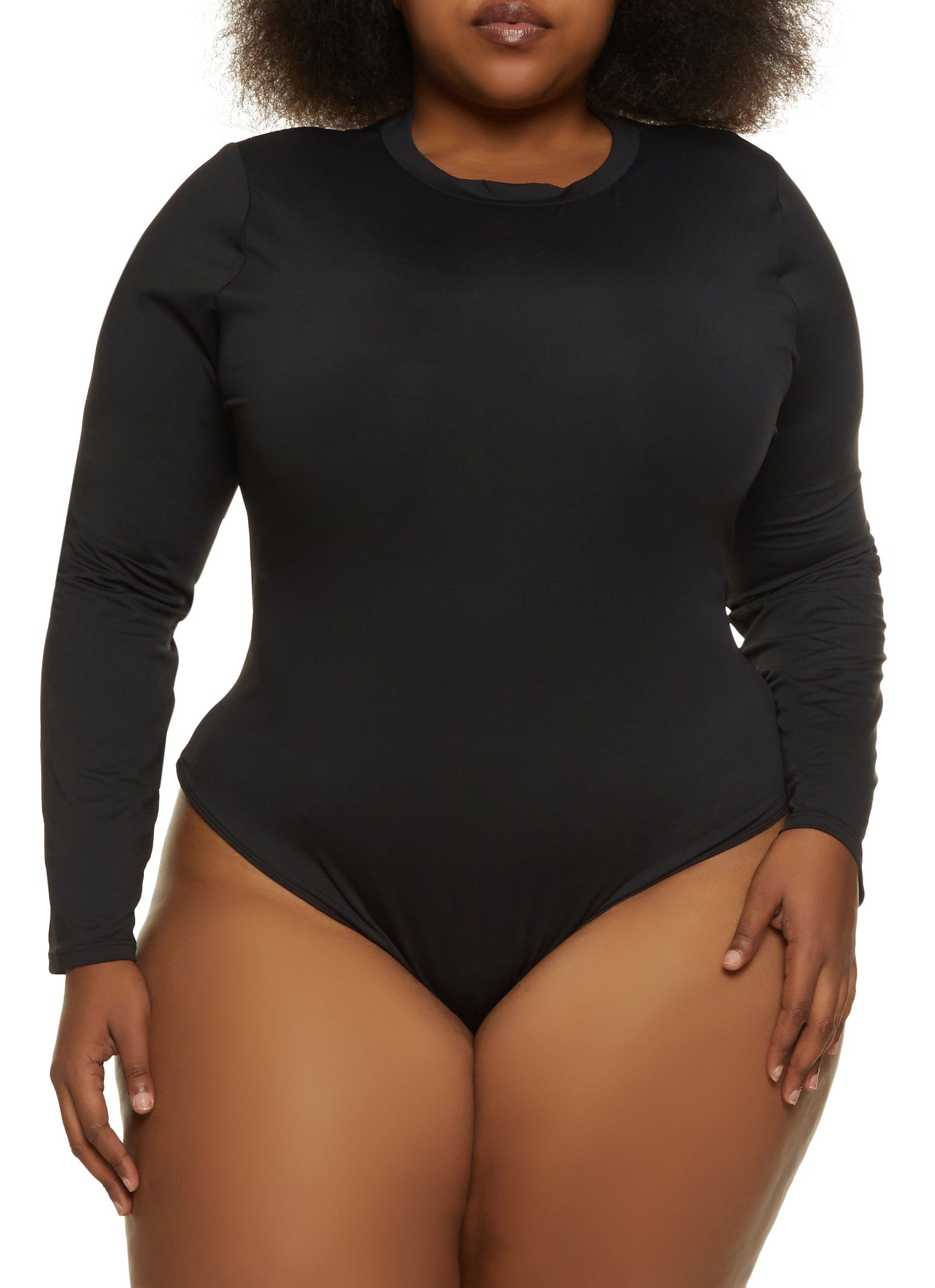 Plus Size Solid Long Sleeve Bodysuit sold by Rainbow