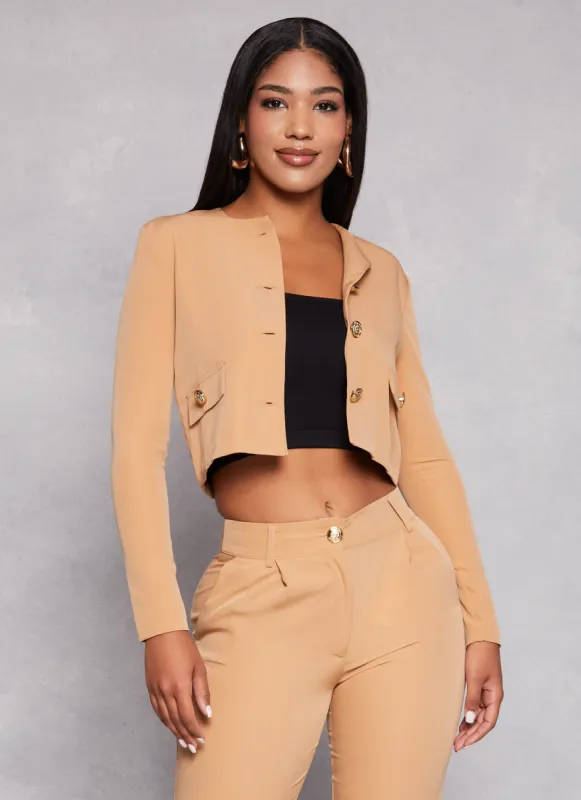 Crepe Knit  Button Front Cropped Blazer sold by Rainbow