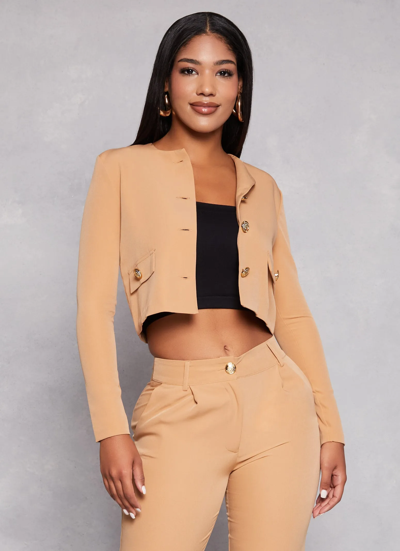 Crepe Knit Button Front Cropped Blazer sold by Rainbow