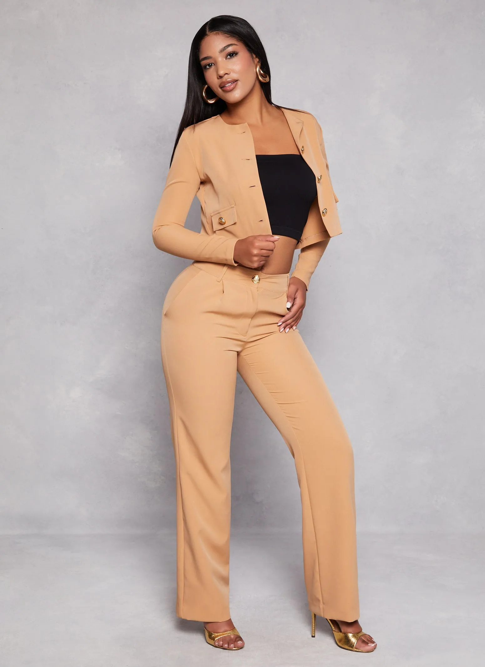 Crepe Knit Button Front Cropped Blazer sold by Rainbow product image thumbnail 2