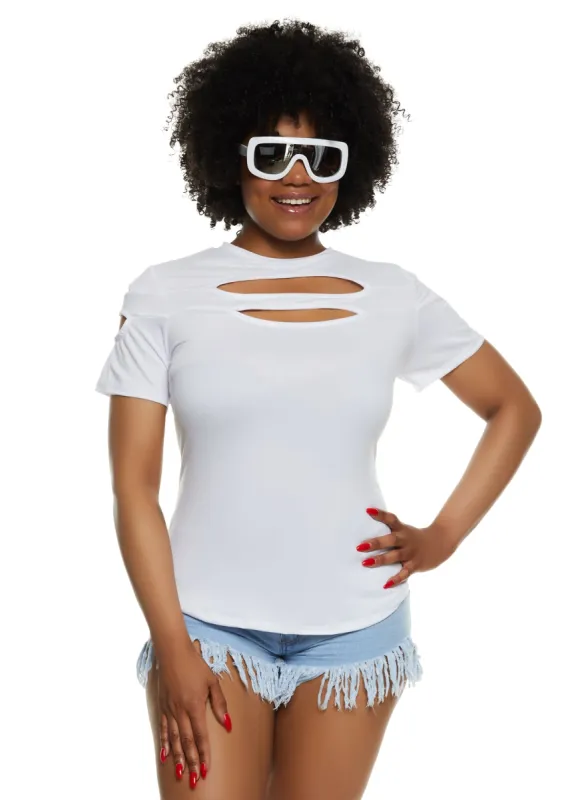 Plus Size Cut Out Crew Neck T Shirt sold by Rainbow