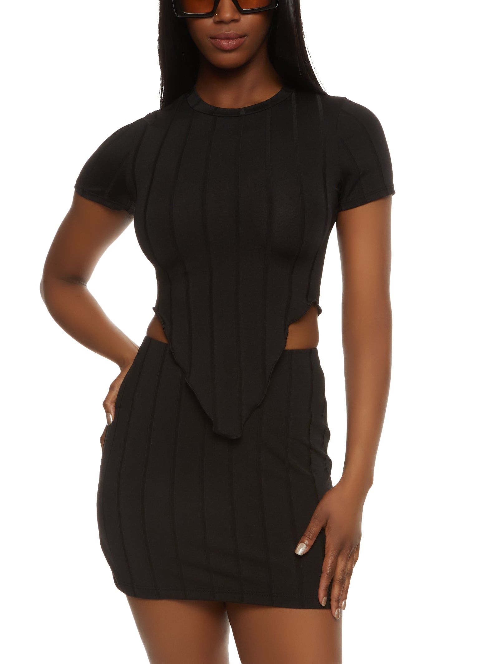 Ribbed Crew Neck Hanky Hem Tee sold by Rainbow product image thumbnail 2