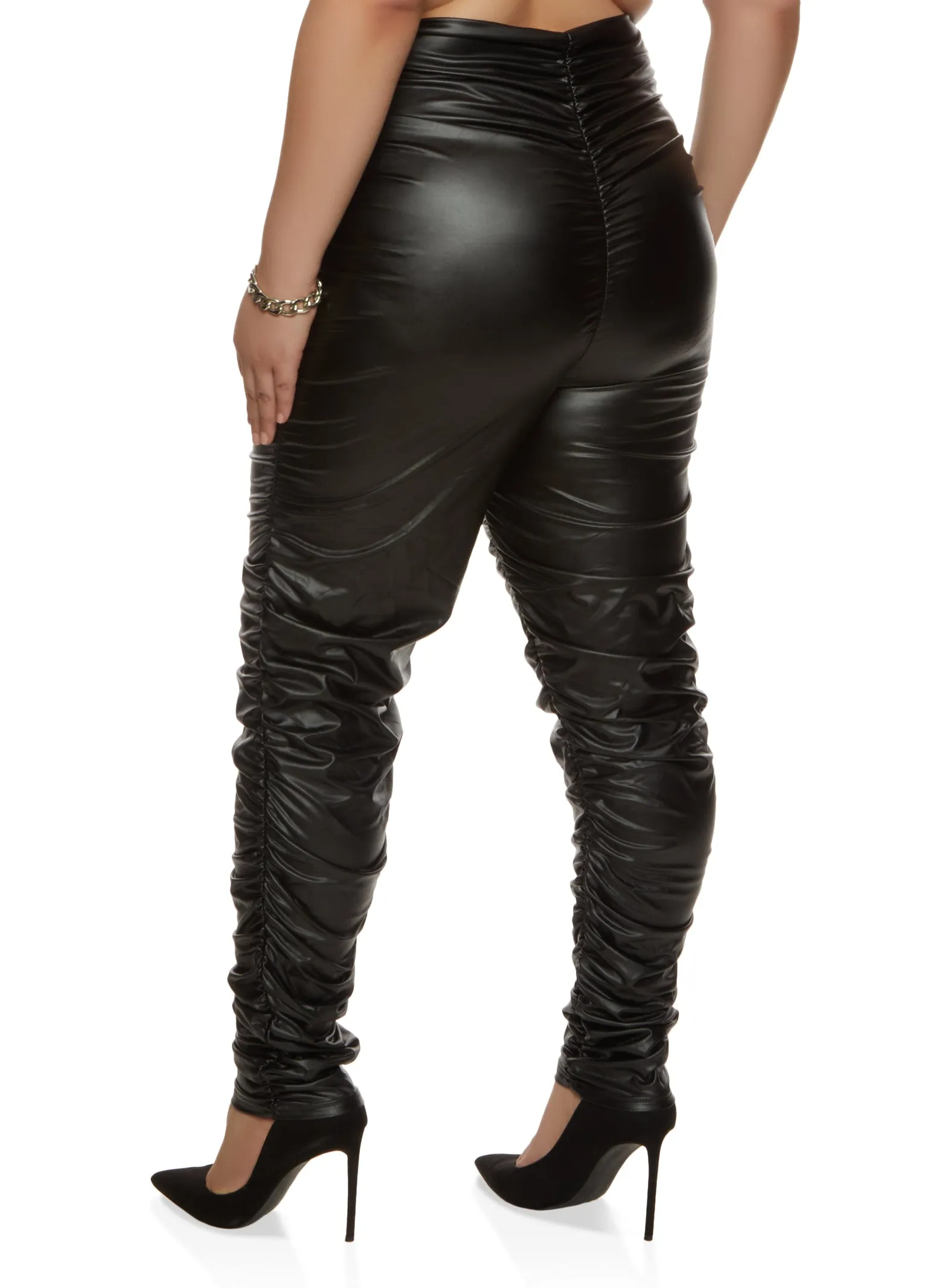 Plus Size Faux Leather Stacked High Waist Pants sold by Rainbow product image thumbnail 2