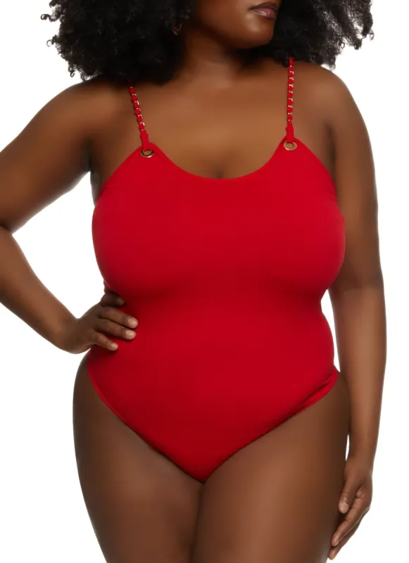 Plus Size Body Contour Chain Strap Cami Bodysuit sold by Rainbow
