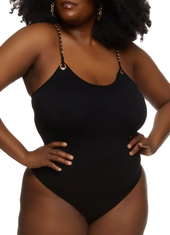 Plus Size Body Contour Chain Strap Cami Bodysuit sold by Rainbow