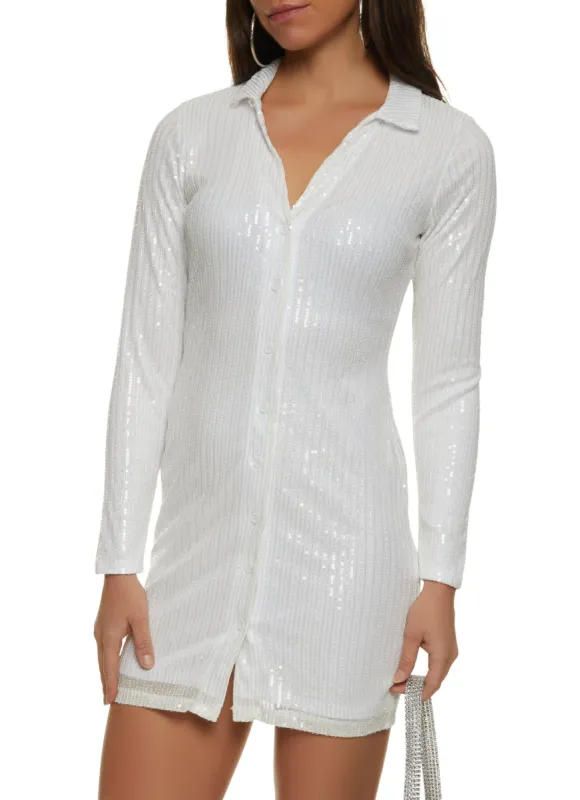 Sequin Mini Shirt Dress sold by Rainbow