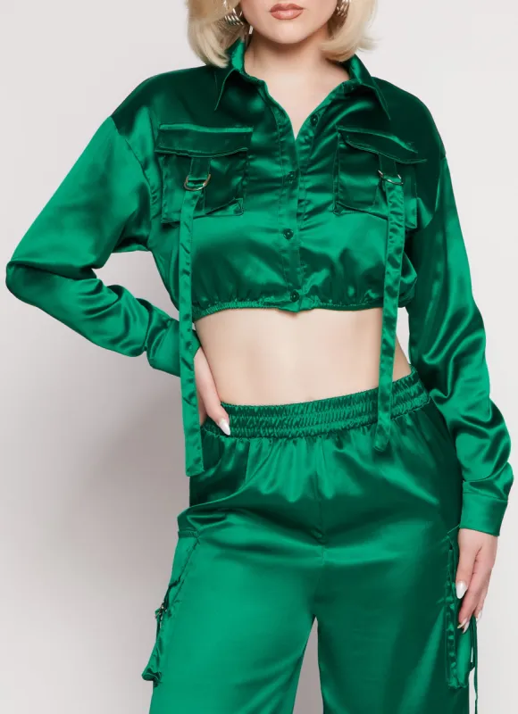 Satin Tabbed Cargo Pocket Crop Top sold by Rainbow