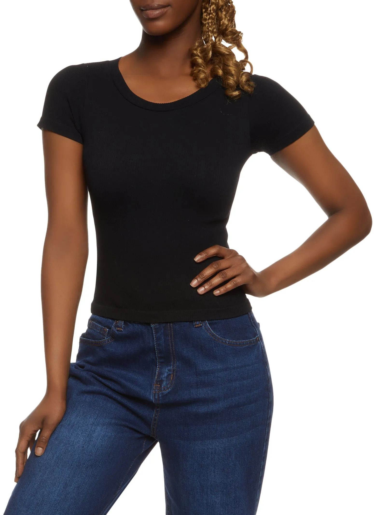 Basic Ribbed Crew Neck Seamless Tee sold by Rainbow