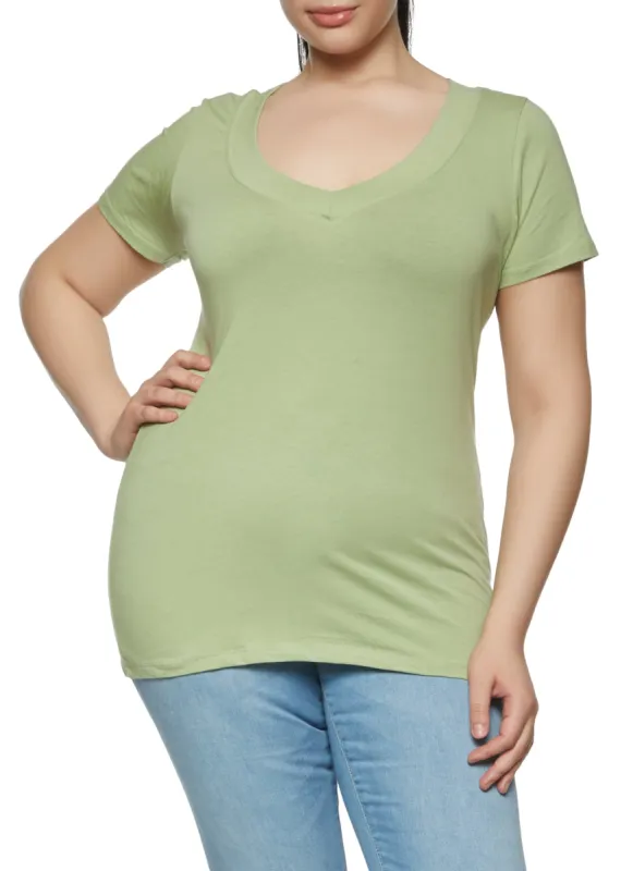 Plus Size Solid Basic V Neck Tee sold by Rainbow