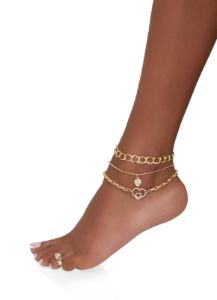 Rhinestone Heart Anklet Trio and Toe Ring sold by Rainbow