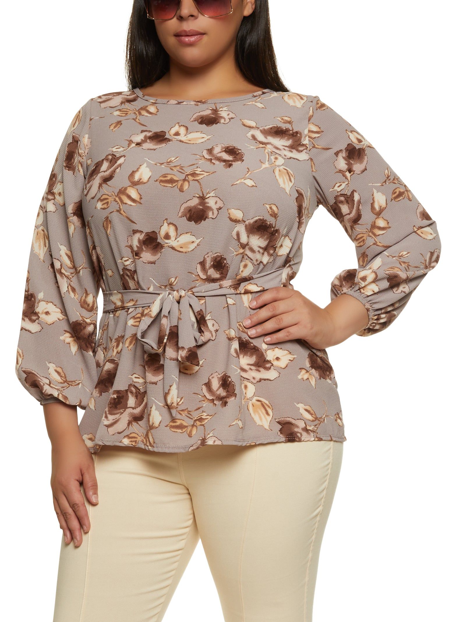 Plus Size Floral Tie Front Blouse sold by Rainbow