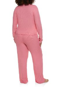 Plus Size Solid Ribbed Knit Lettuce Edge Pajama Top and Pants sold by Rainbow