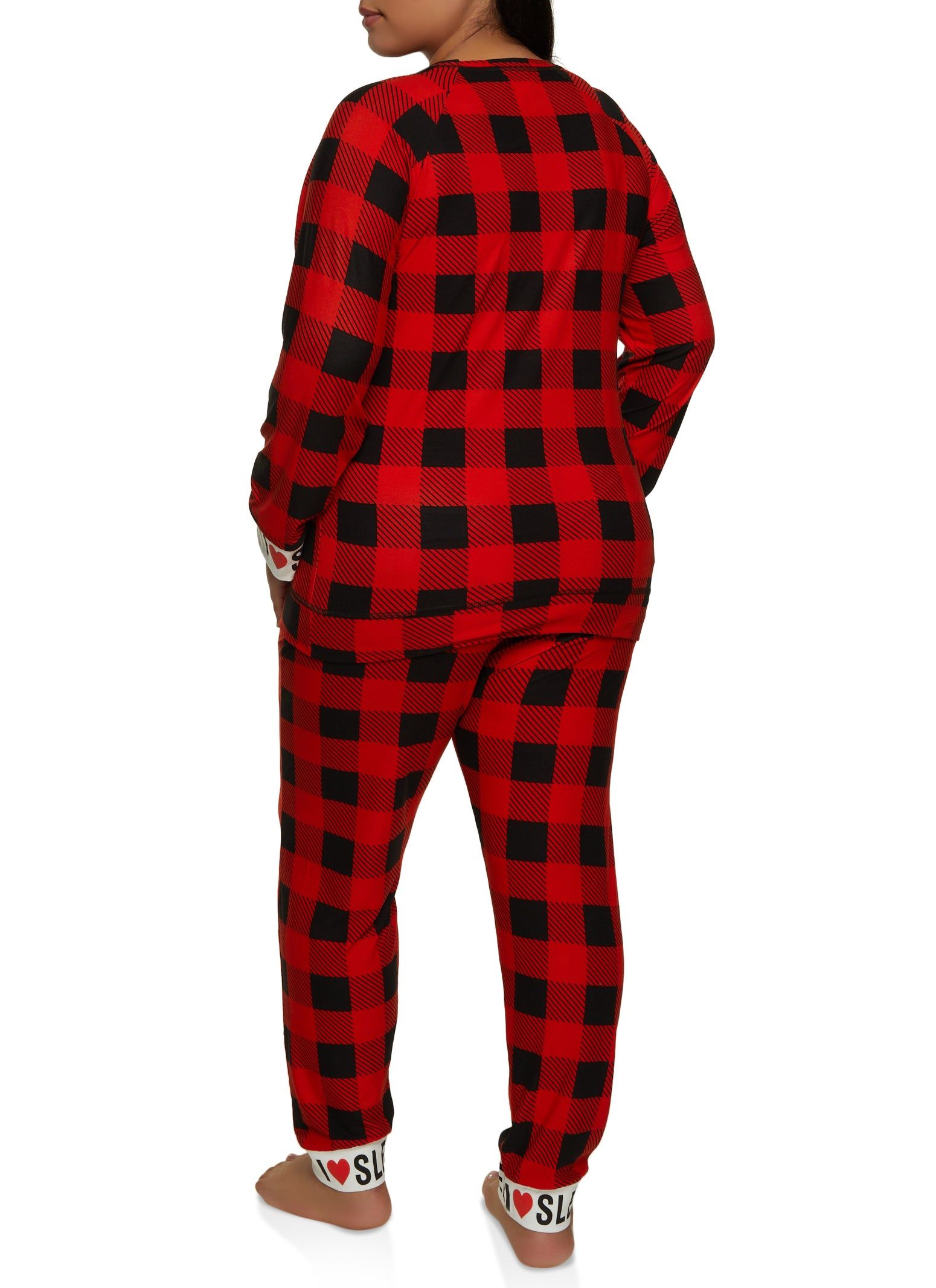 Plus Size Buffalo Plaid Graphic Cuff Holiday Pajama Top and Pants sold by Rainbow product image thumbnail 2