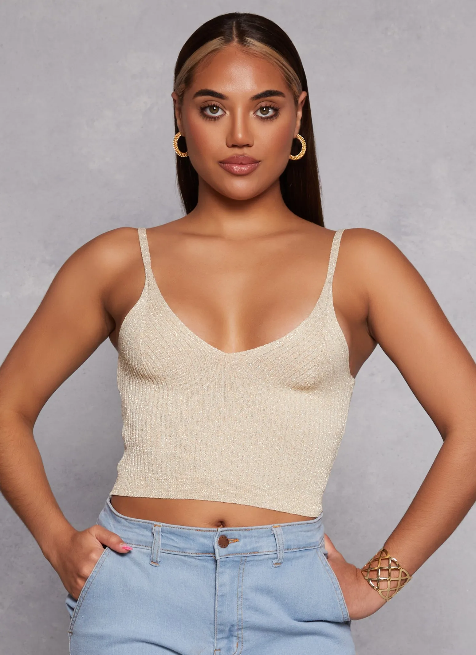 Lurex Ribbed Knit Cropped Cami sold by Rainbow