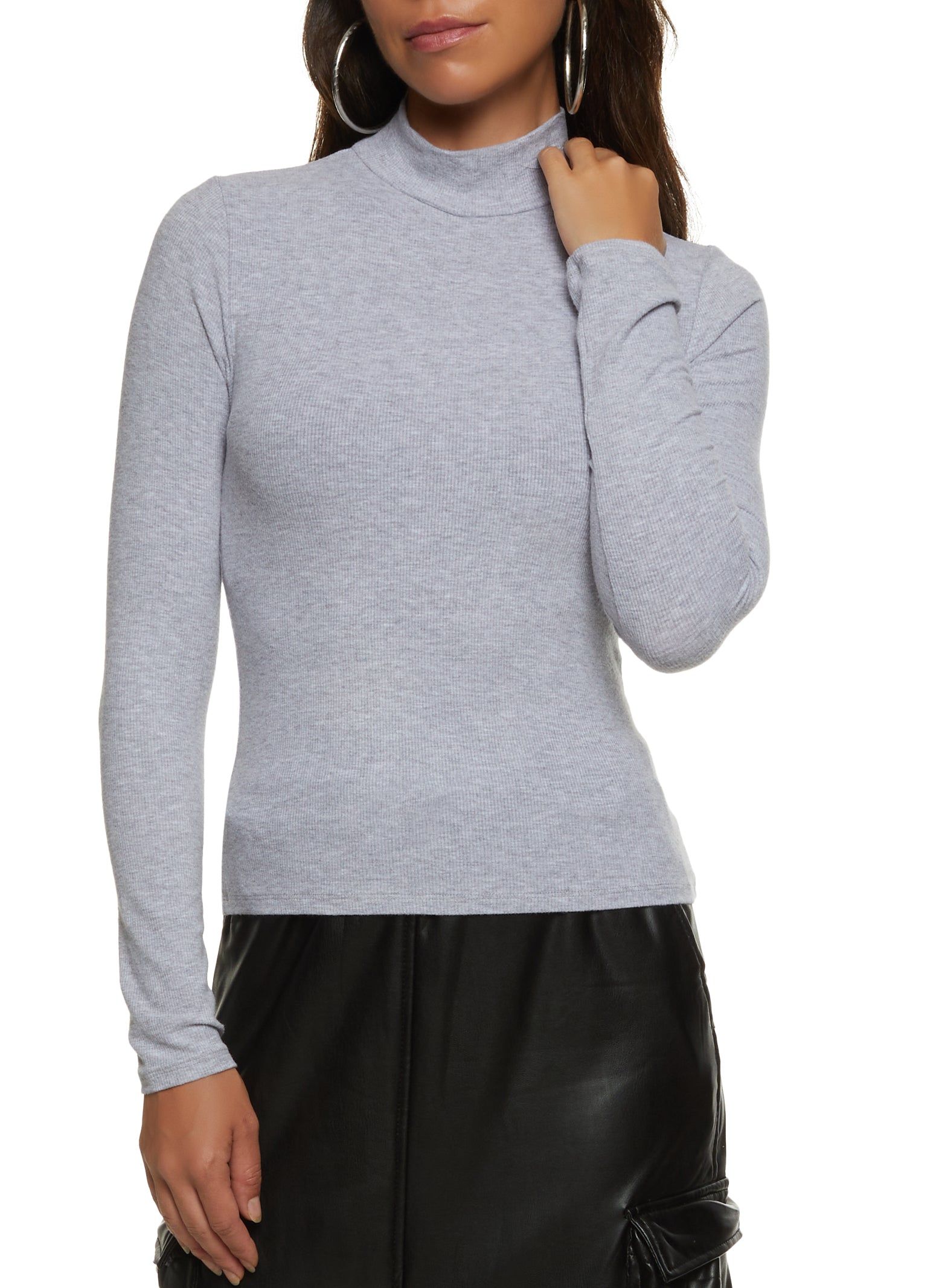 Ribbed Mock Neck Long Sleeve Top sold by Rainbow