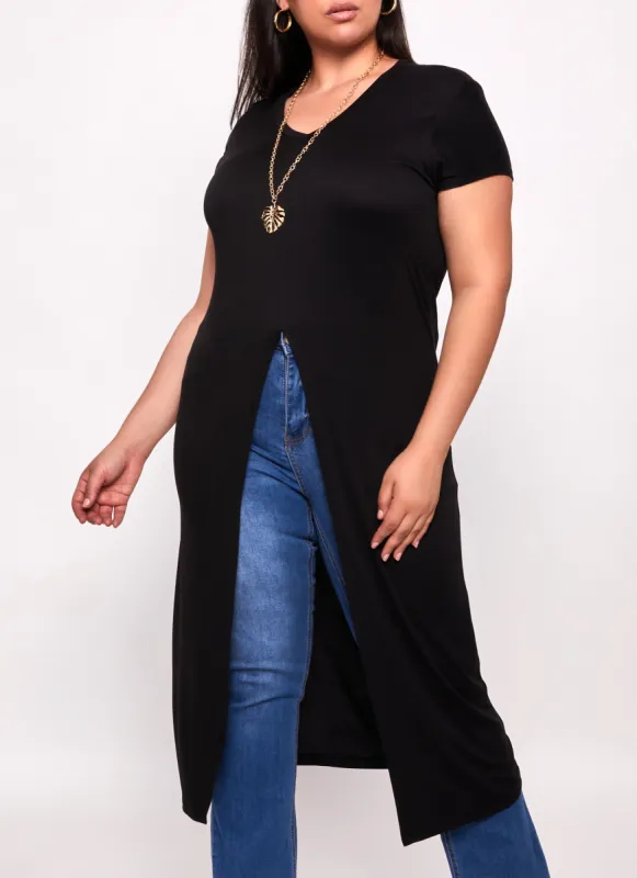 Plus Size Silt Front Maxi Top with Necklace sold by Rainbow