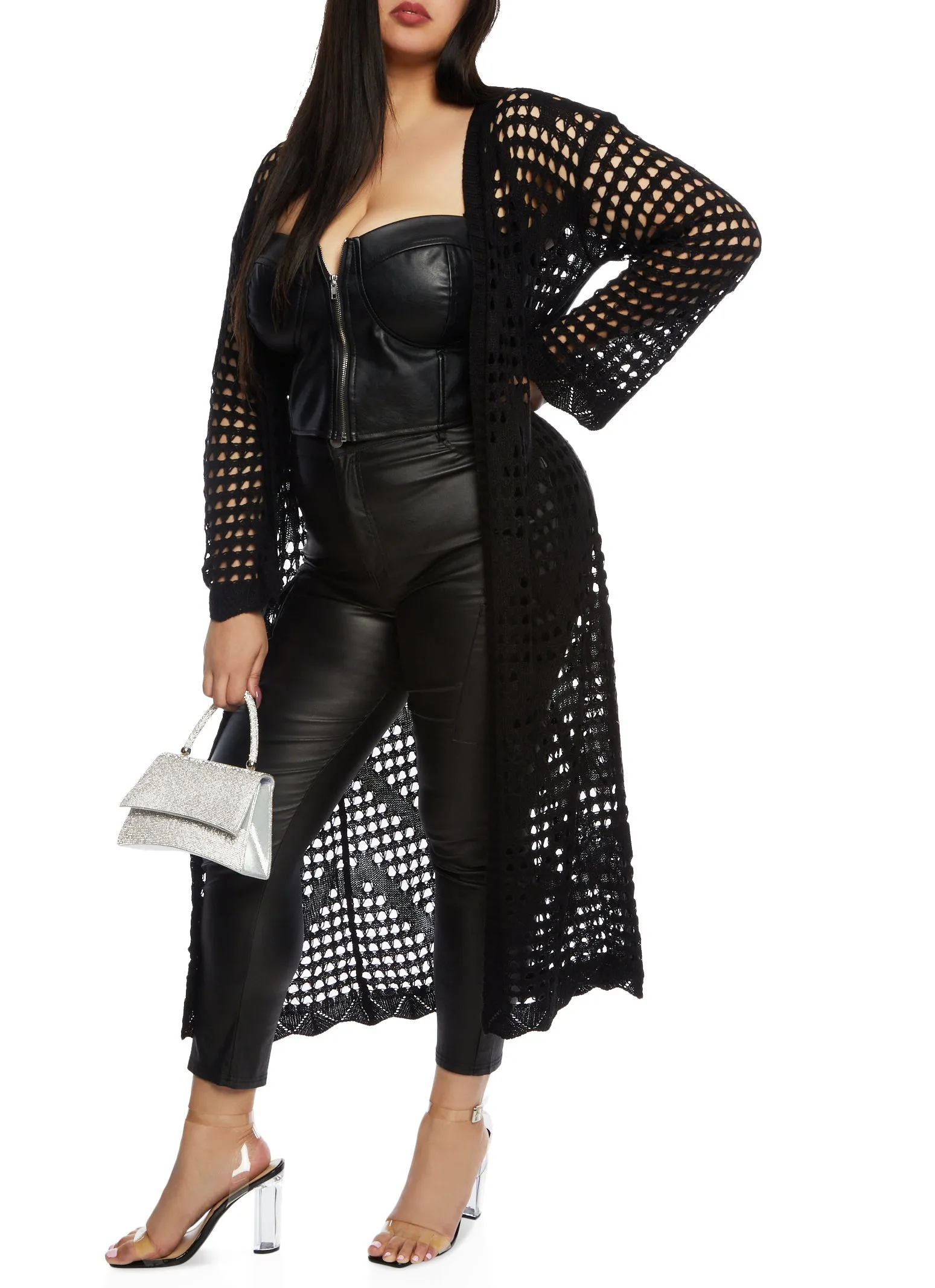 Plus Size Pointelle Open Front Duster sold by Rainbow