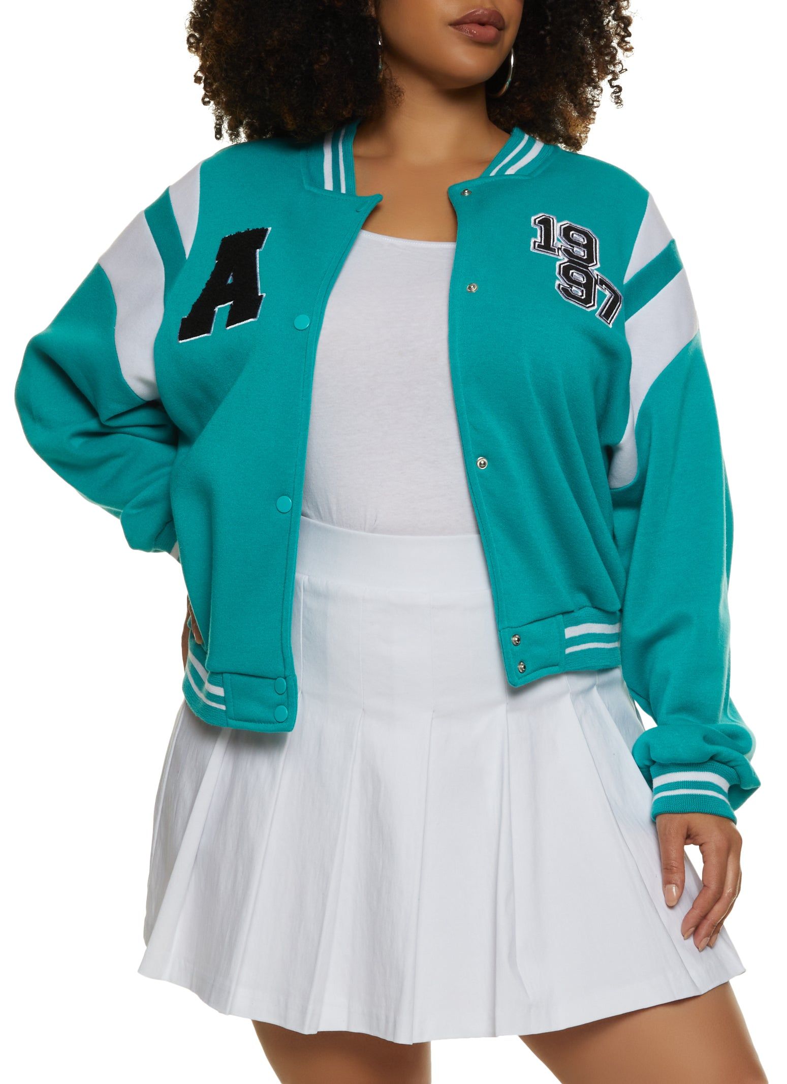 Plus Size Chenille Patch Letterman Jacket sold by Rainbow