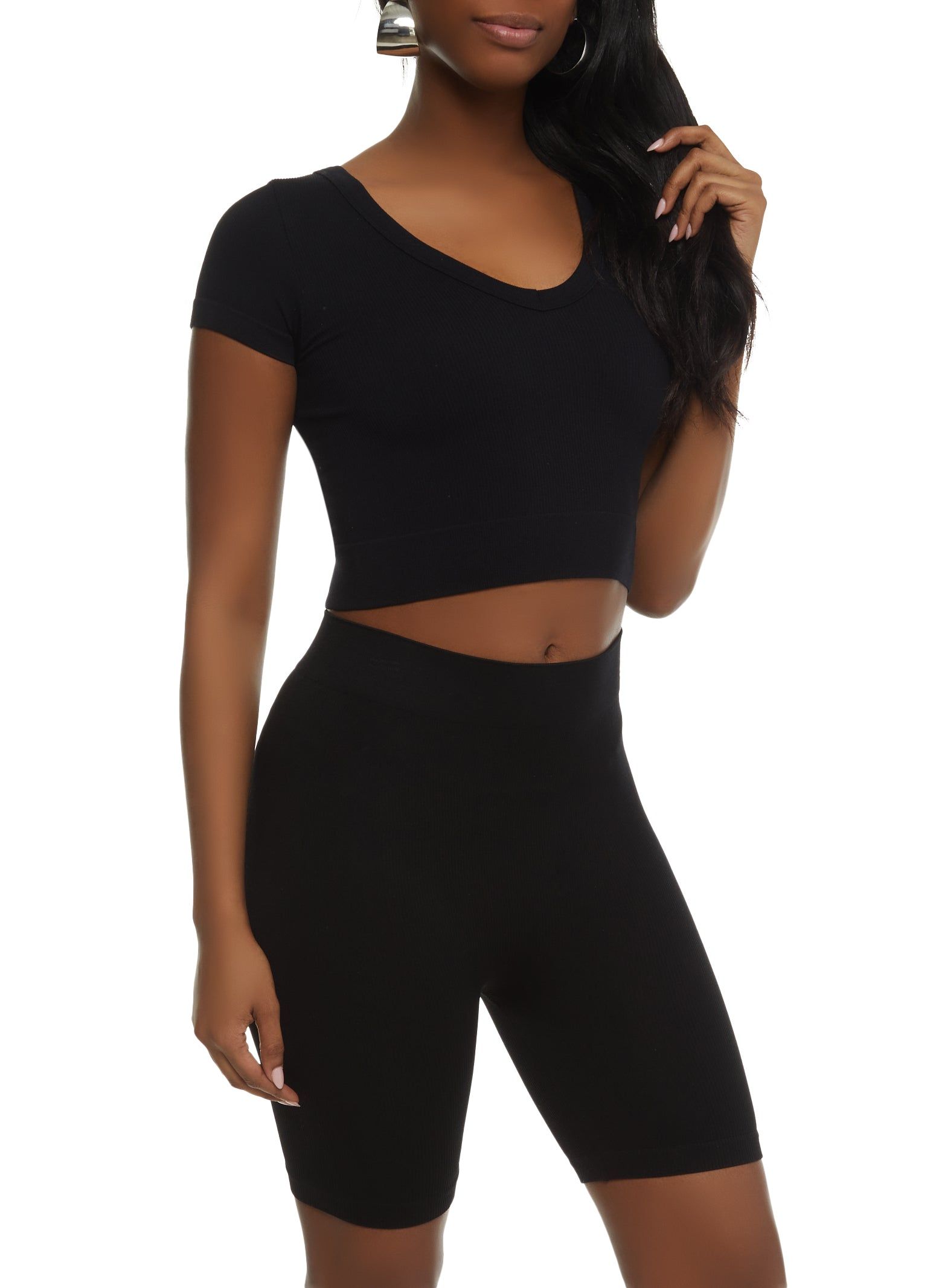 Rib Knit Seamless Crop Top and Biker Shorts sold by Rainbow
