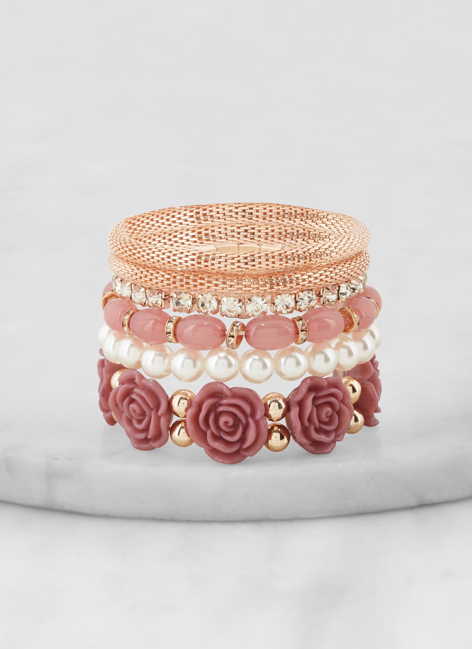 Set of 6 Beaded Rose Stretch Bracelets sold by Rainbow