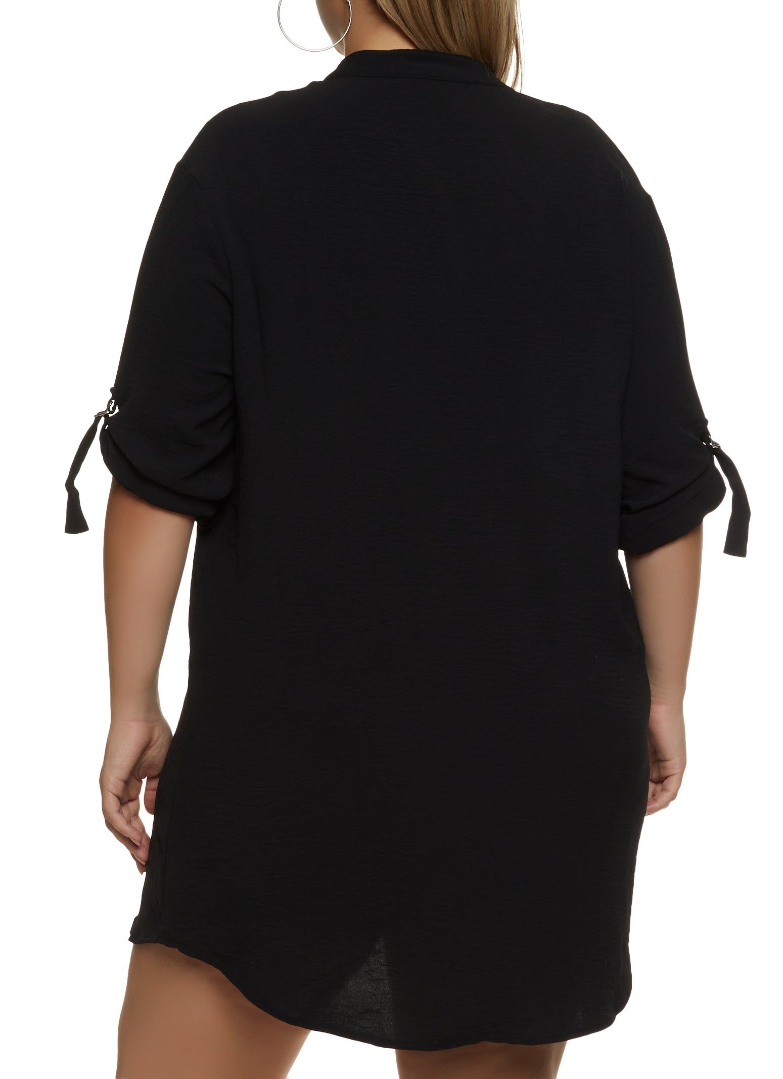 Plus Size Double Pocket Tabbed Sleeve Shirt Dress sold by Rainbow product image thumbnail 3