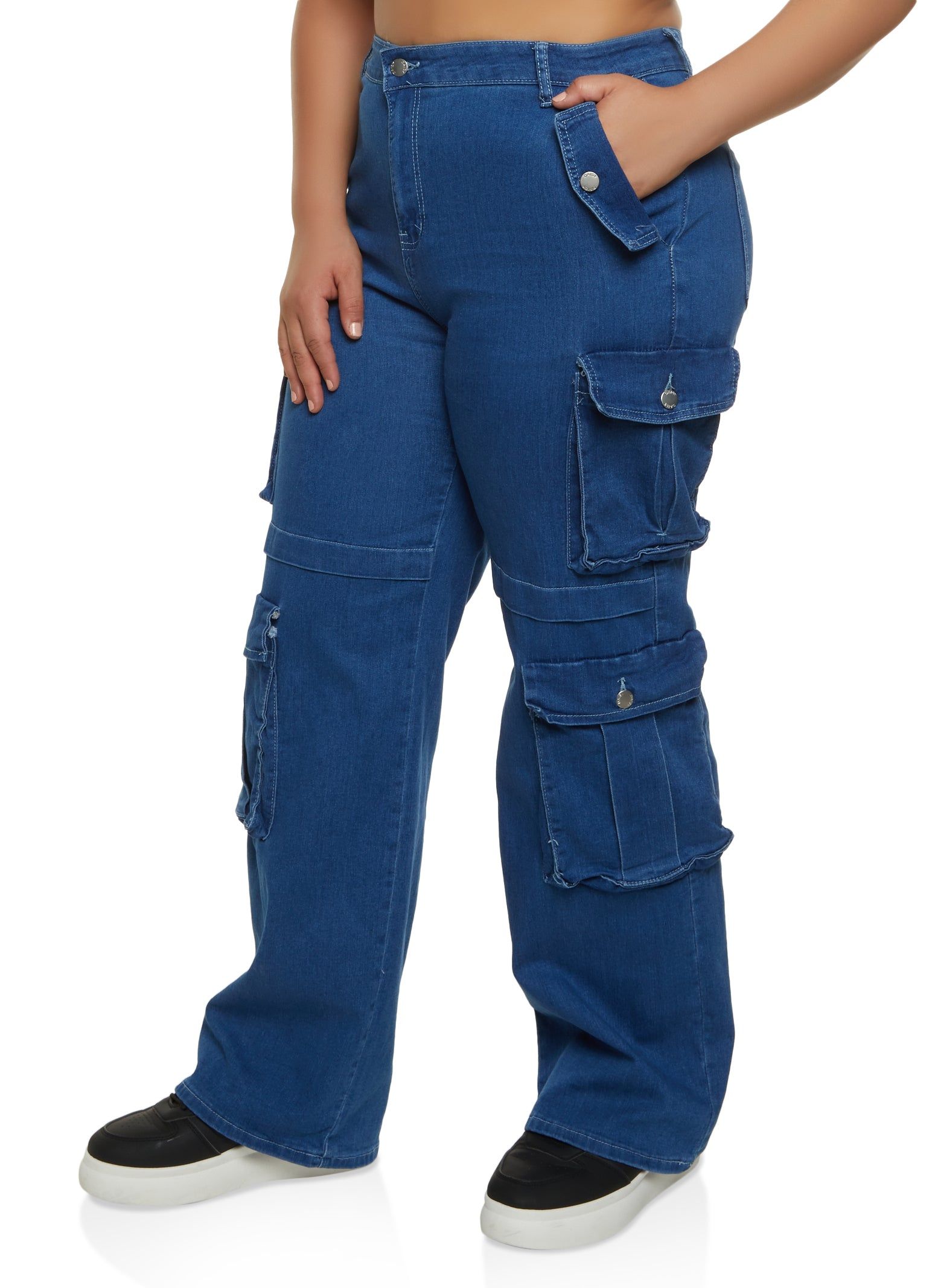 Plus Size High Waist Wide Leg Cargo Jeans sold by Rainbow