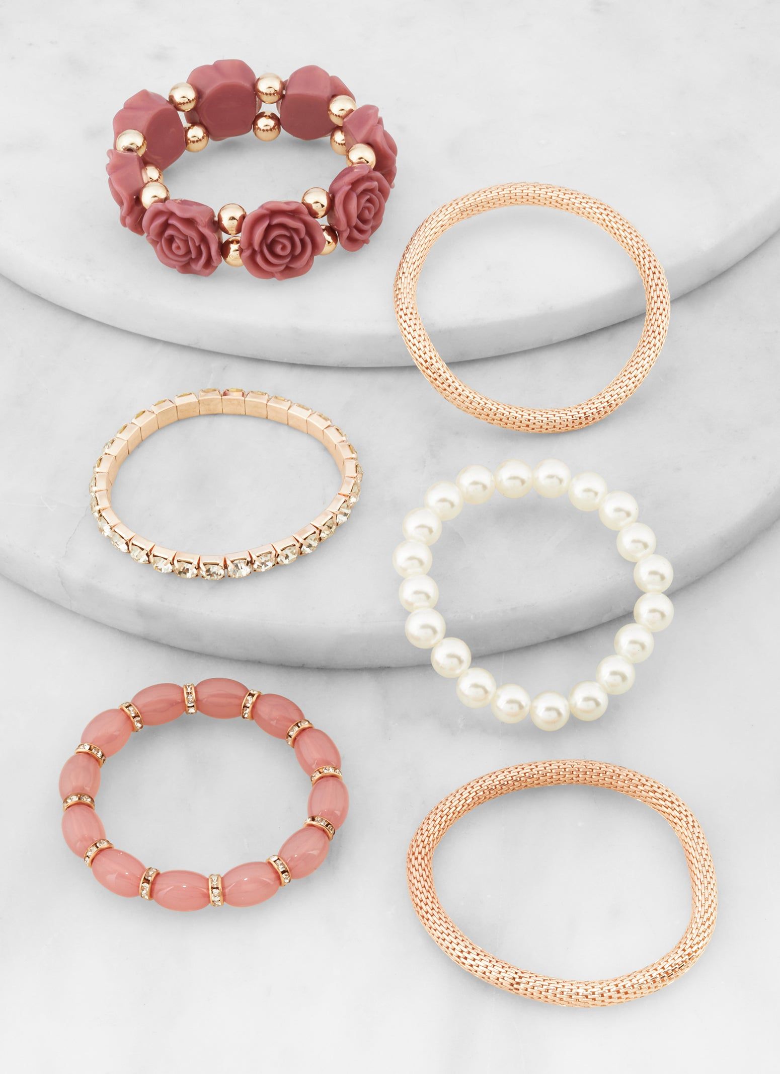 Set of 6 Beaded Rose Stretch Bracelets sold by Rainbow product image thumbnail 2