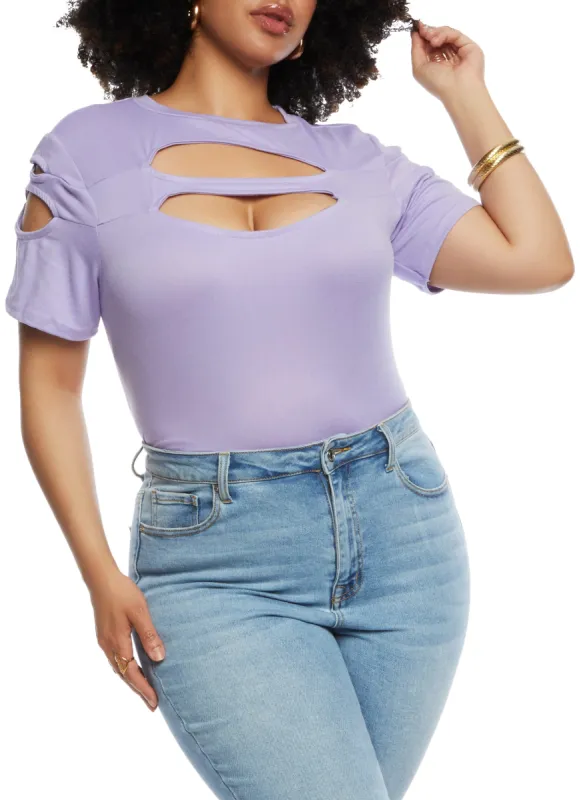 Plus Size Cut Out Crew Neck T Shirt sold by Rainbow