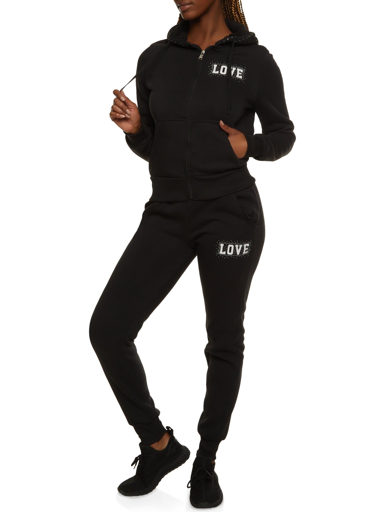 Love Rhinestone Faux Fur Lined Graphic Hoodie sold by Rainbow product image thumbnail 2